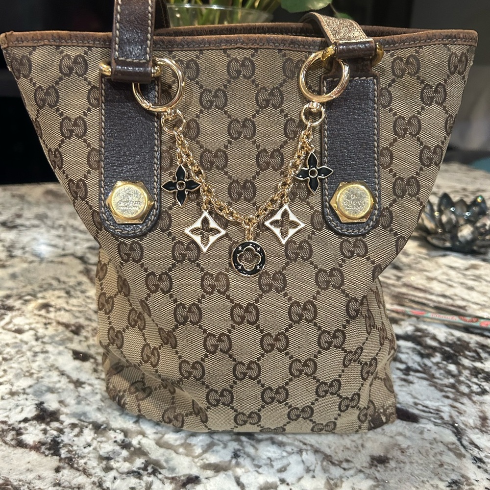 Gucci Vintage Tan and Brown Monogram Tote